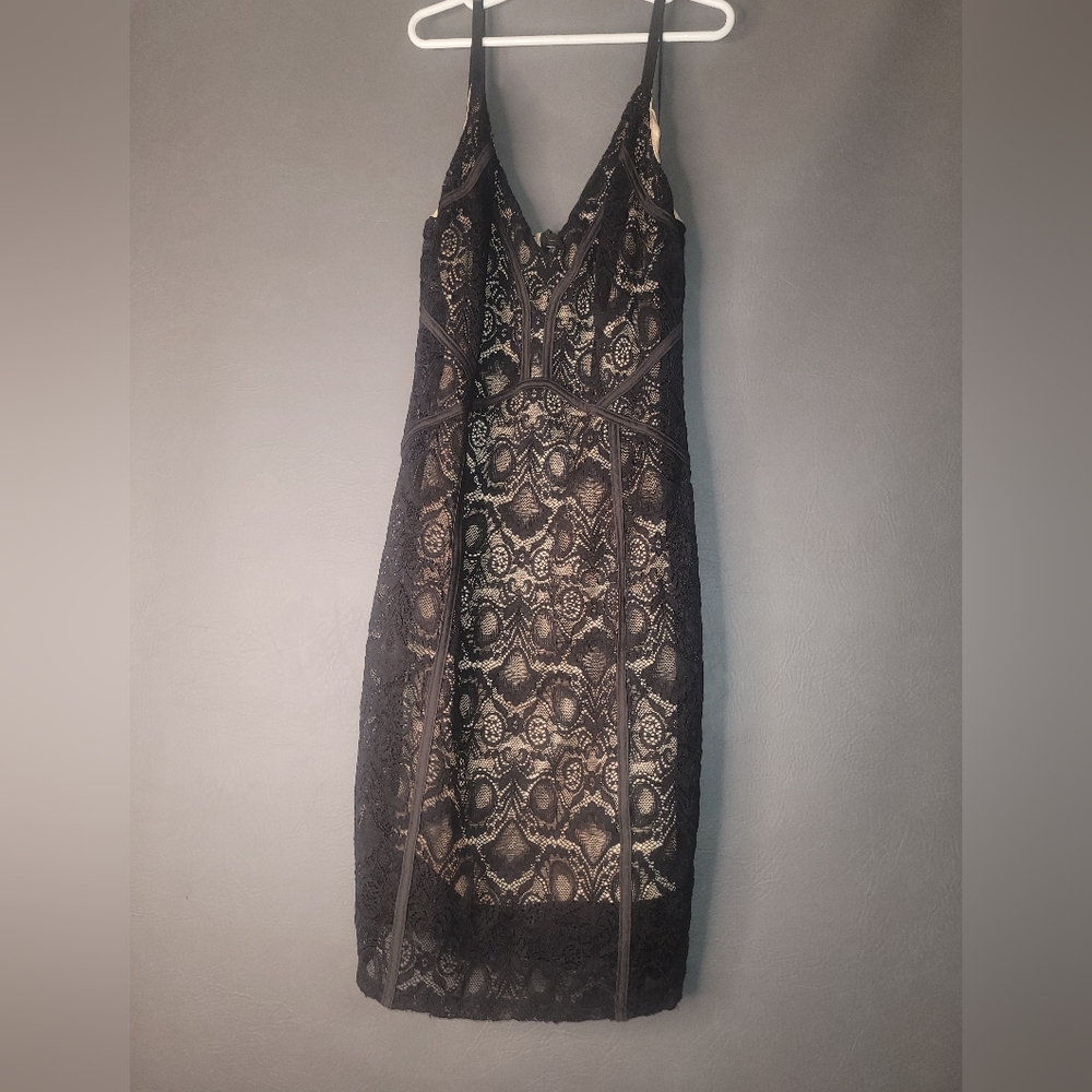 Guess Los Angeles lace nude black dress mini size s strapless stretch